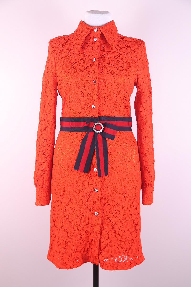 2017 Gucci Cluny lace dress with Web waistband For Sale 2