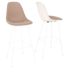 2017 Herman Miller Eames Fiberglass Bar Stool in White with Brown Fabric