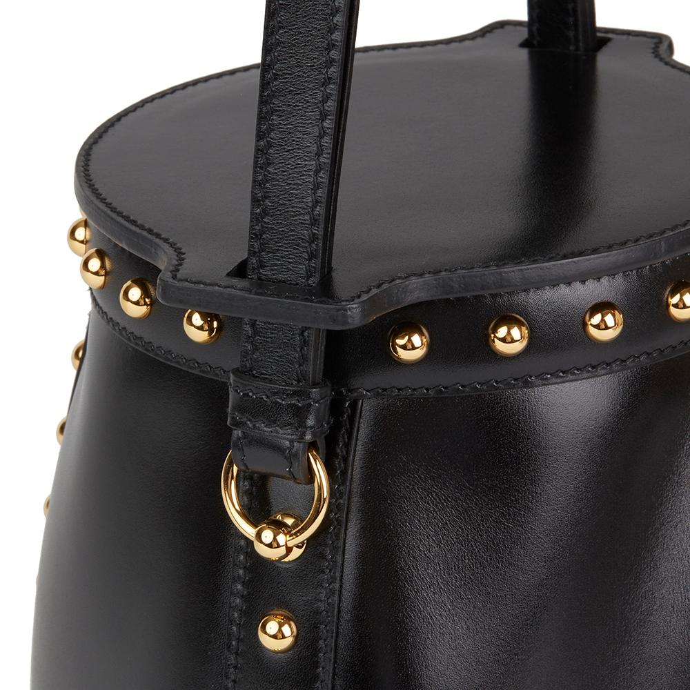 2017 Hermès Black Box Calf Leather Clouté Farming Bucket Bag 2