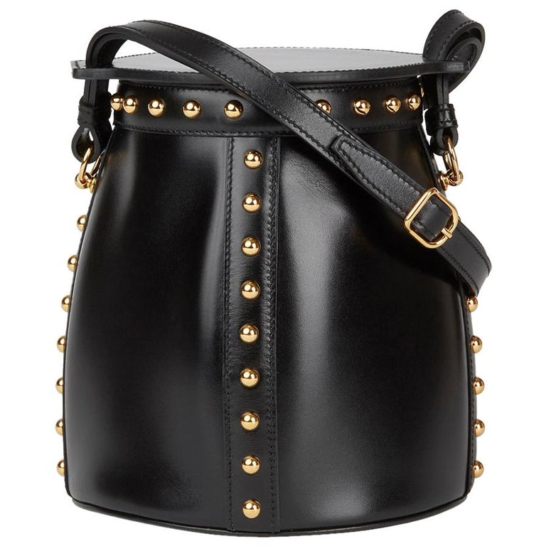 2017 Hermès Black Box Calf Leather Clouté Farming Bucket Bag For Sale at 1stdibs