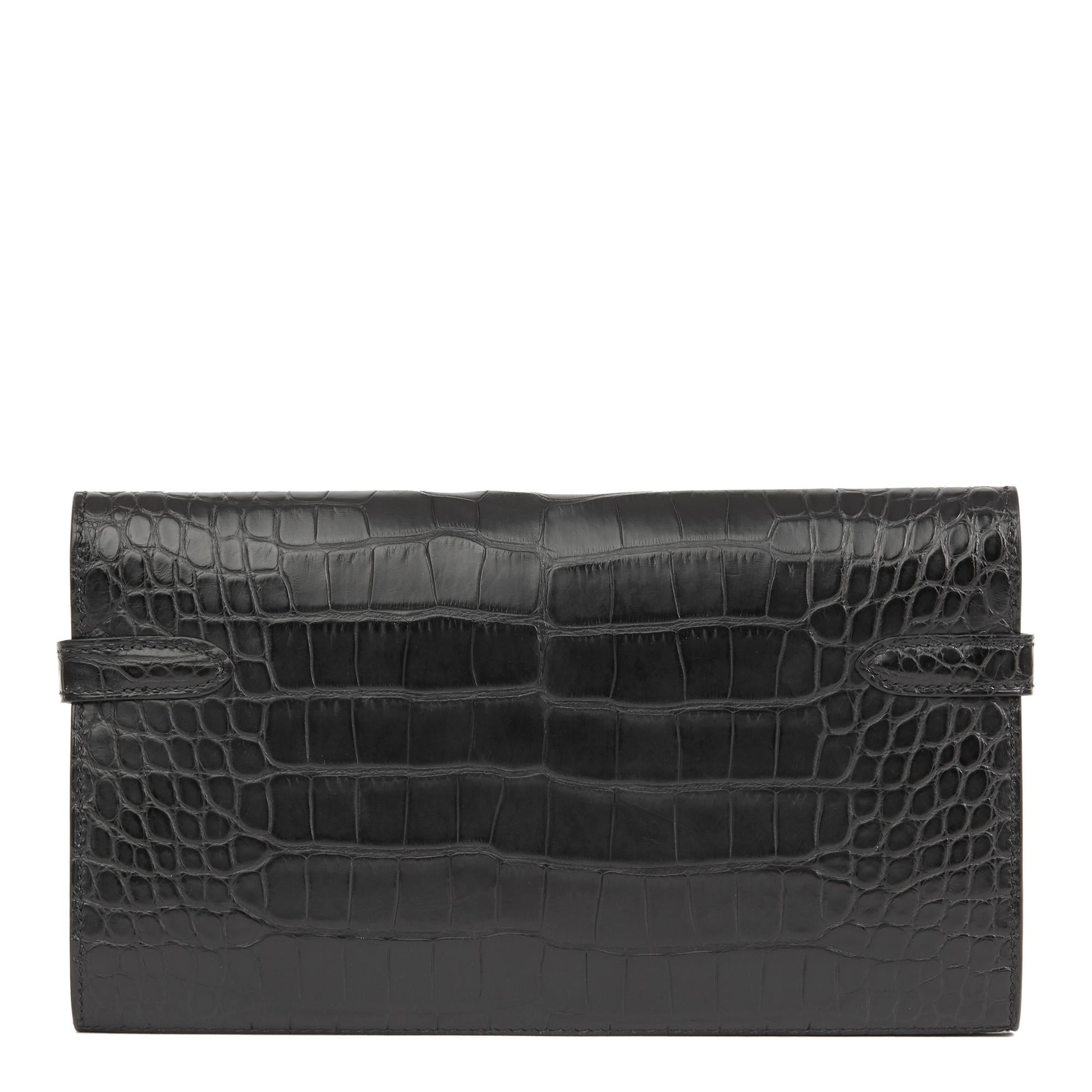 Women's 2017 Hermès Black Matte Mississippiensis Alligator Leather Kelly Long Wallet