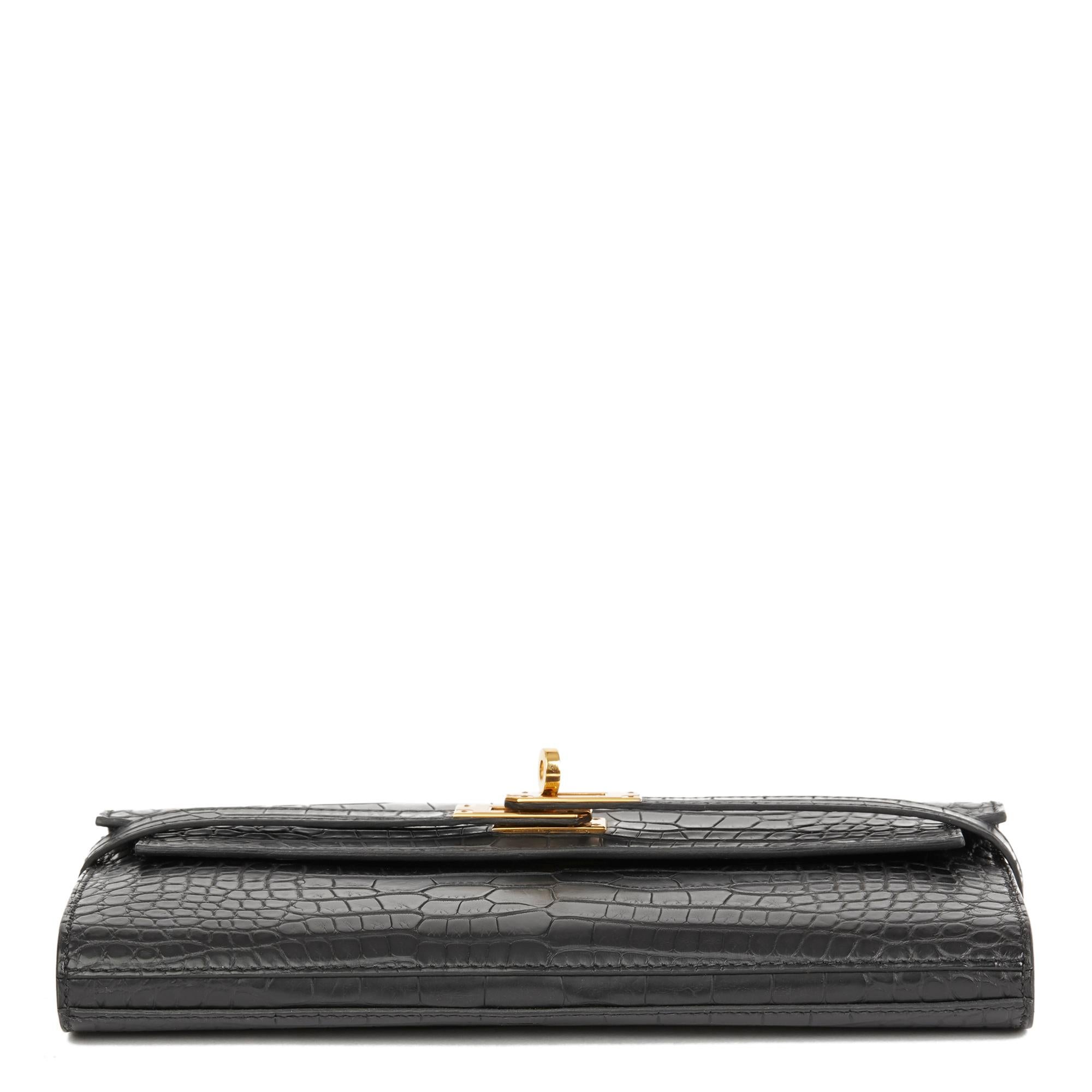 2017 Hermès Black Matte Mississippiensis Alligator Leather Kelly Long Wallet 1