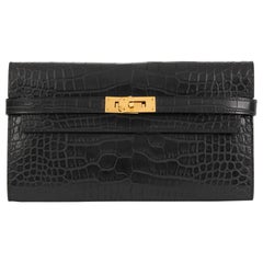 2017 Hermès Black Matte Mississippiensis Alligator Leather Kelly Long Wallet