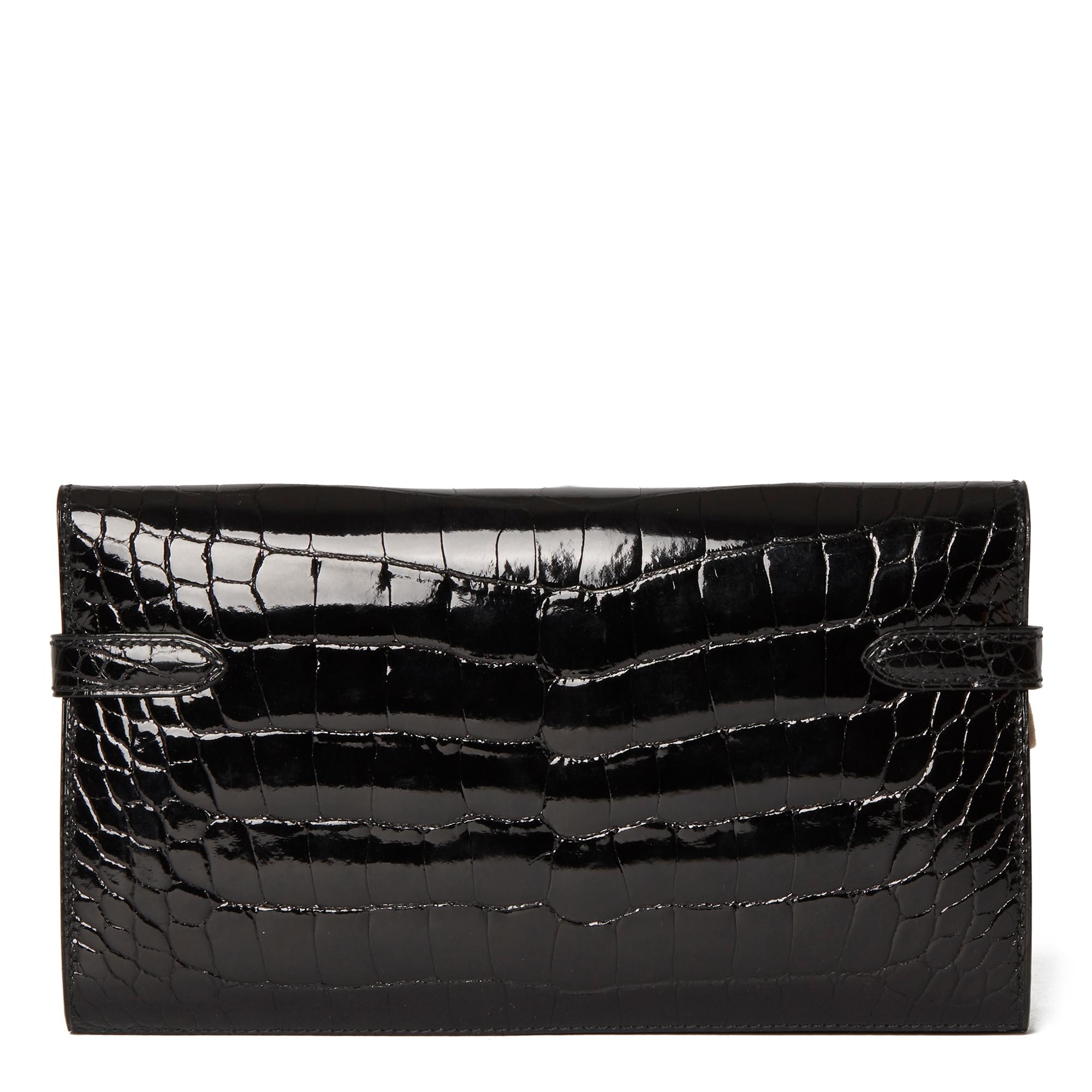 Women's 2017 Hermès Black Shiny Mississippiensis Alligator Leather Kelly Long Wallet 