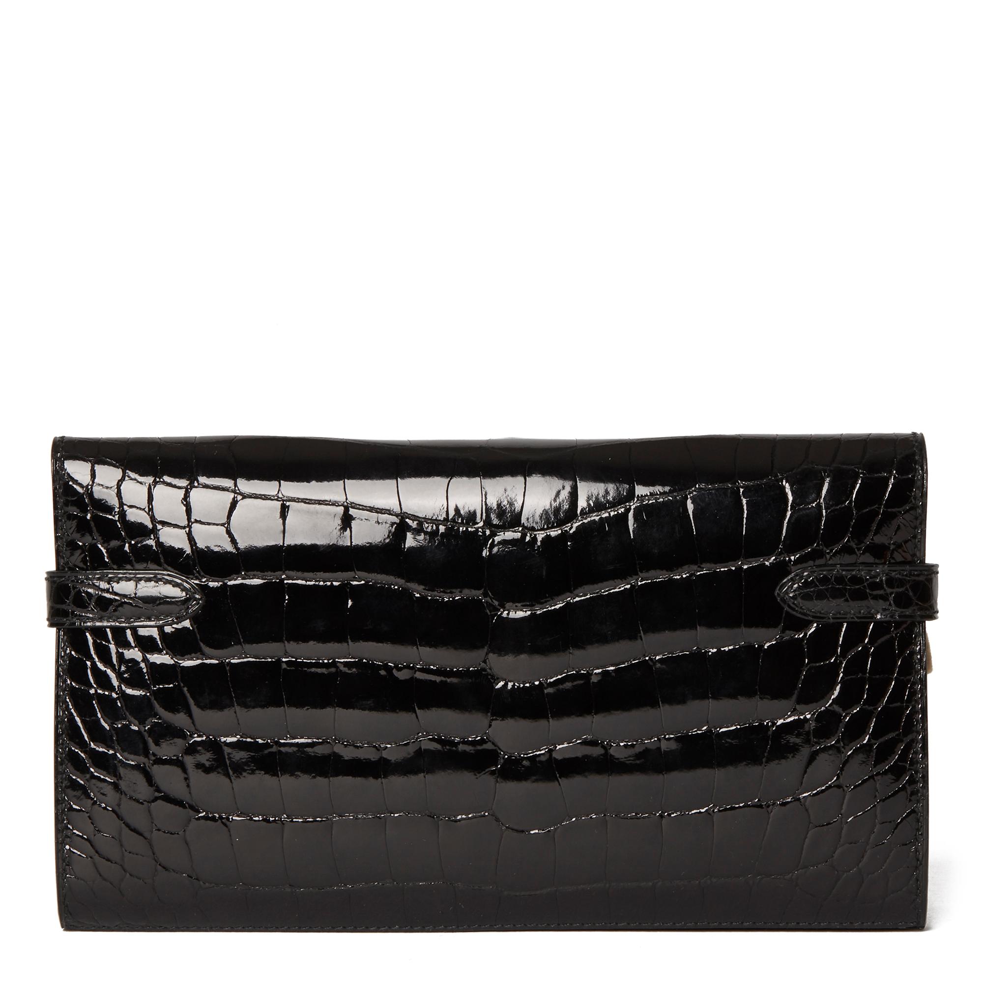 Women's 2017 Hermès Black Shiny Mississippiensis Alligator Leather Kelly Long Wallet