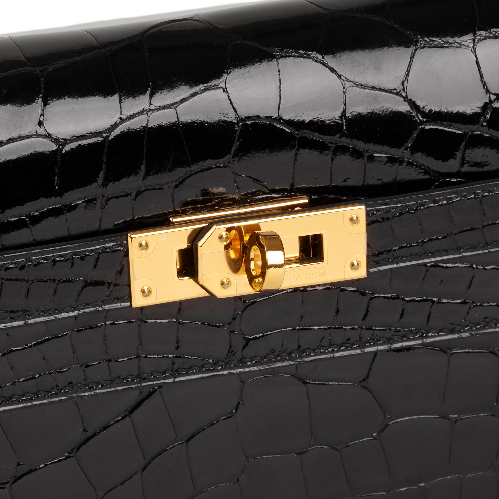 2017 Hermès Black Shiny Mississippiensis Alligator Leather Kelly Long Wallet  2