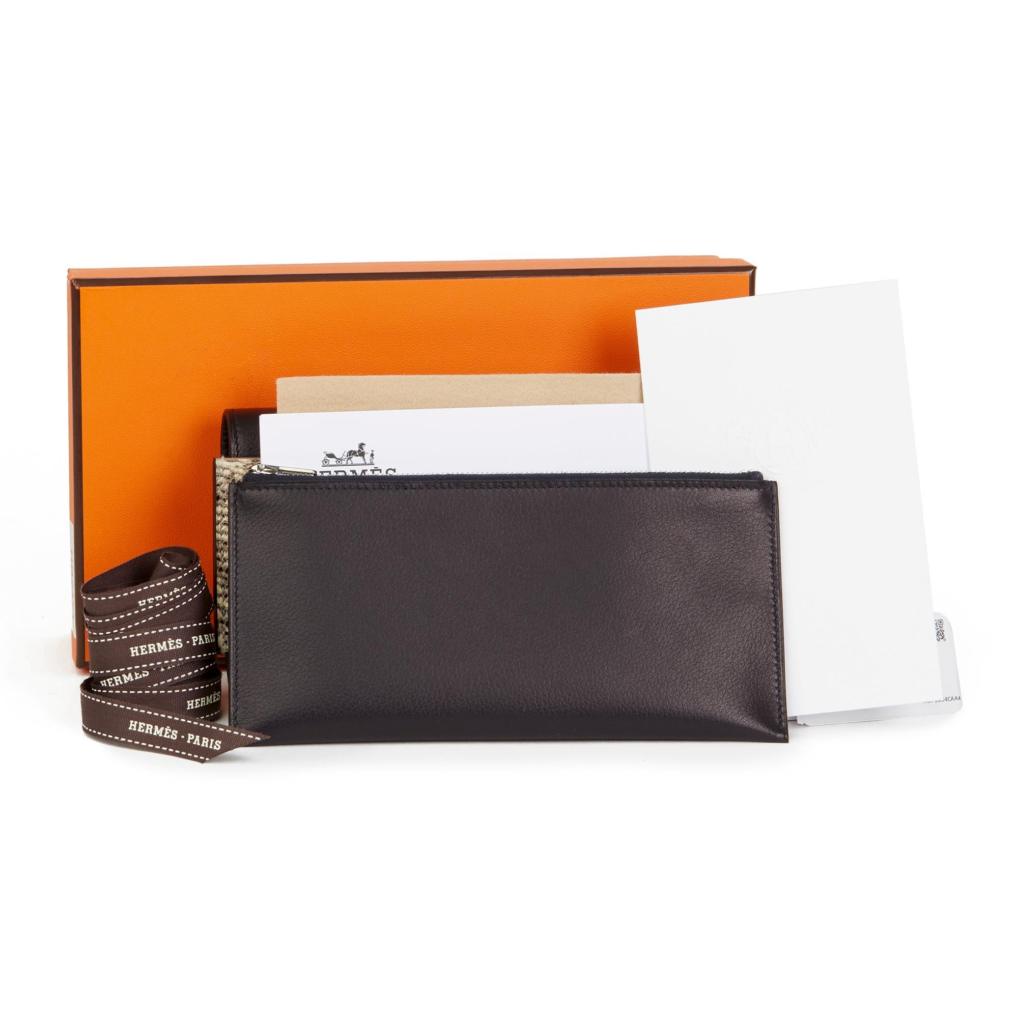 2017 Hermès Bleu Evergrain Leather & Lez Lisse Lizard Portefeuille Passant Long 5