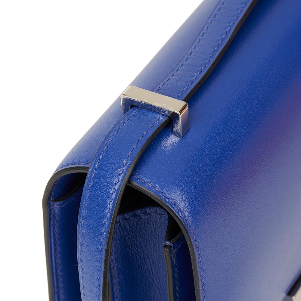 Women's 2017 Hermès Blue Electric Tadelakt Leather Constance 18