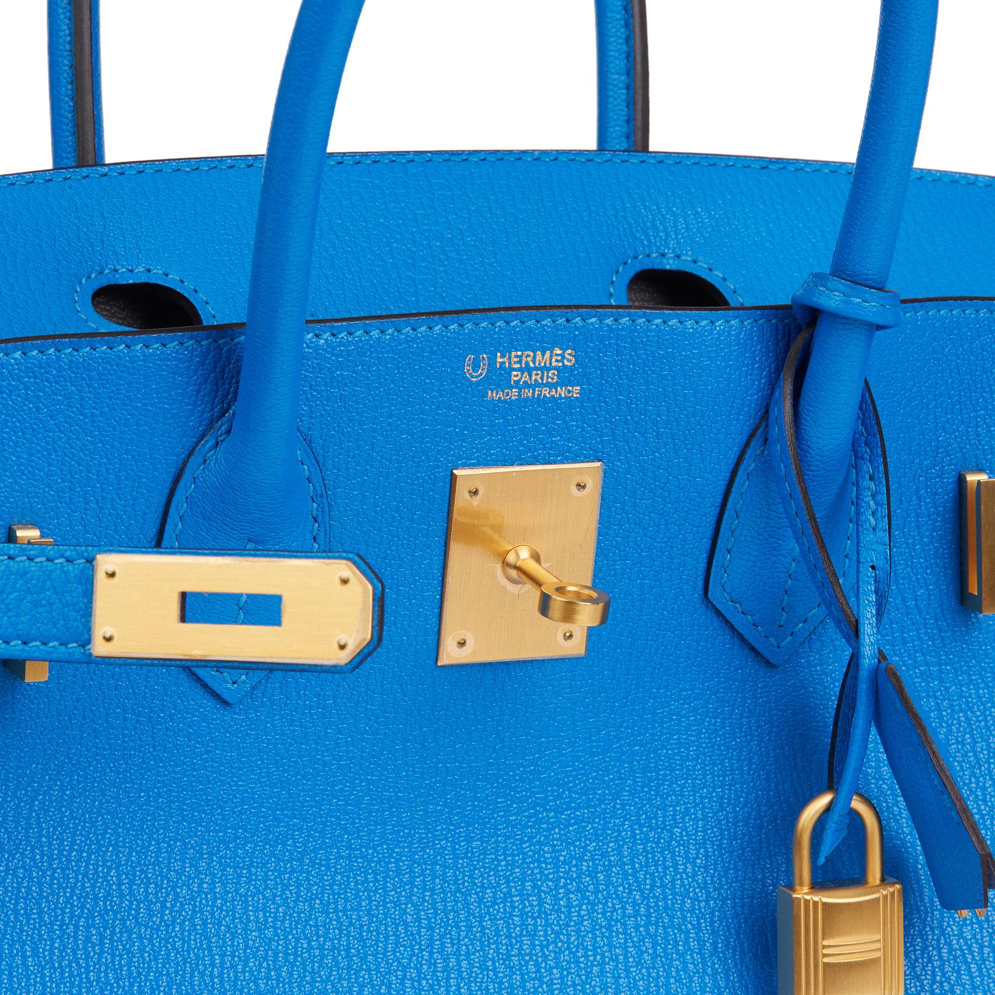 2017 Hermès Blue & Gris Mouette Chevre Mysore Leather  Special Order HSS Birkin  4