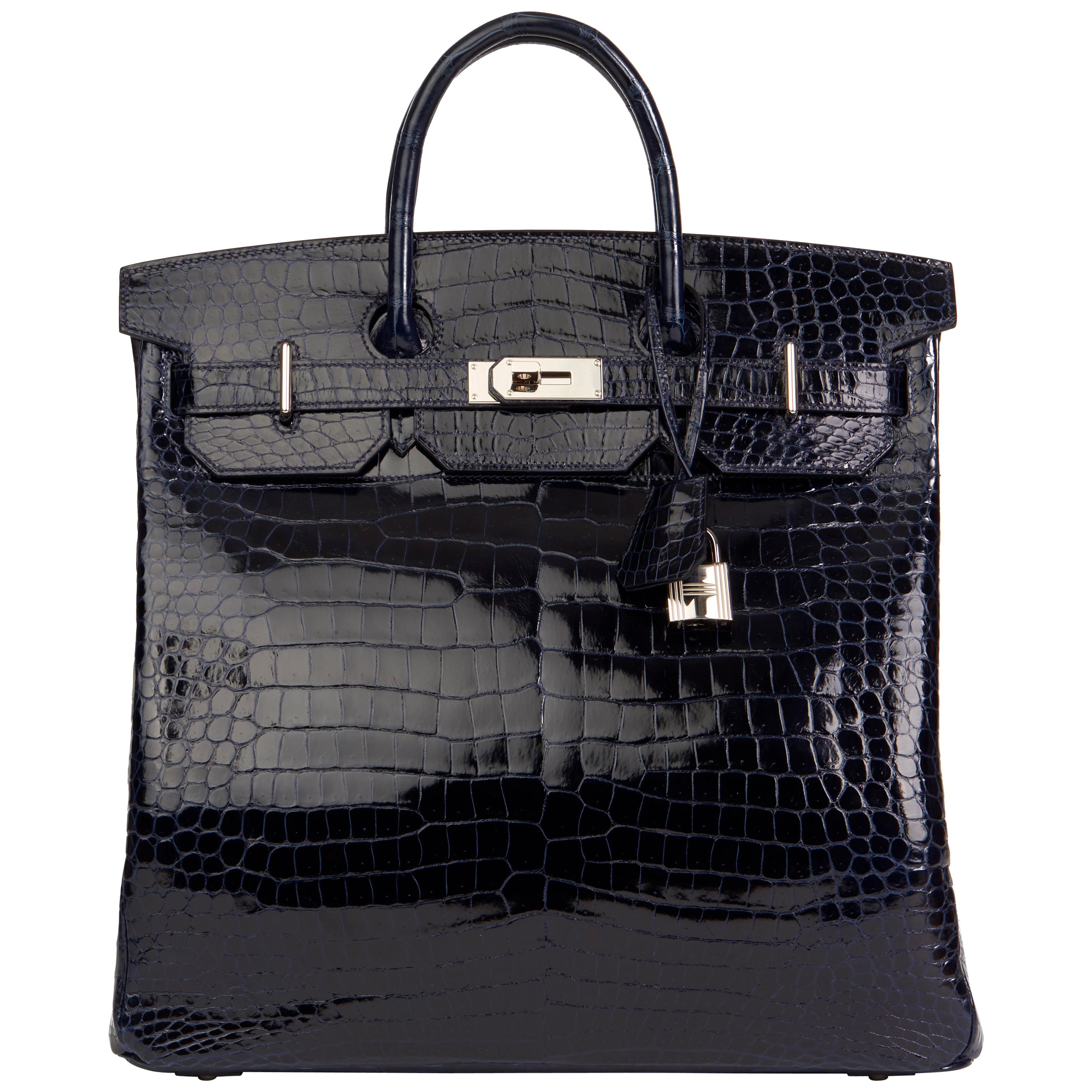 2017 Hermes Blue Marine Shiny Porosus Crocodile Leather Birkin 40cm HAC