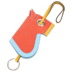 2017 Hermès Celeste, Capucine & Ambre Epsom Leather Camail Key Holder Charm