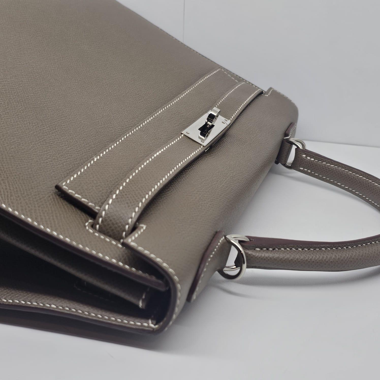 2017 Hermes Etoupe Epsom Leather Palladium Hardware Kelly 32 Bag 5