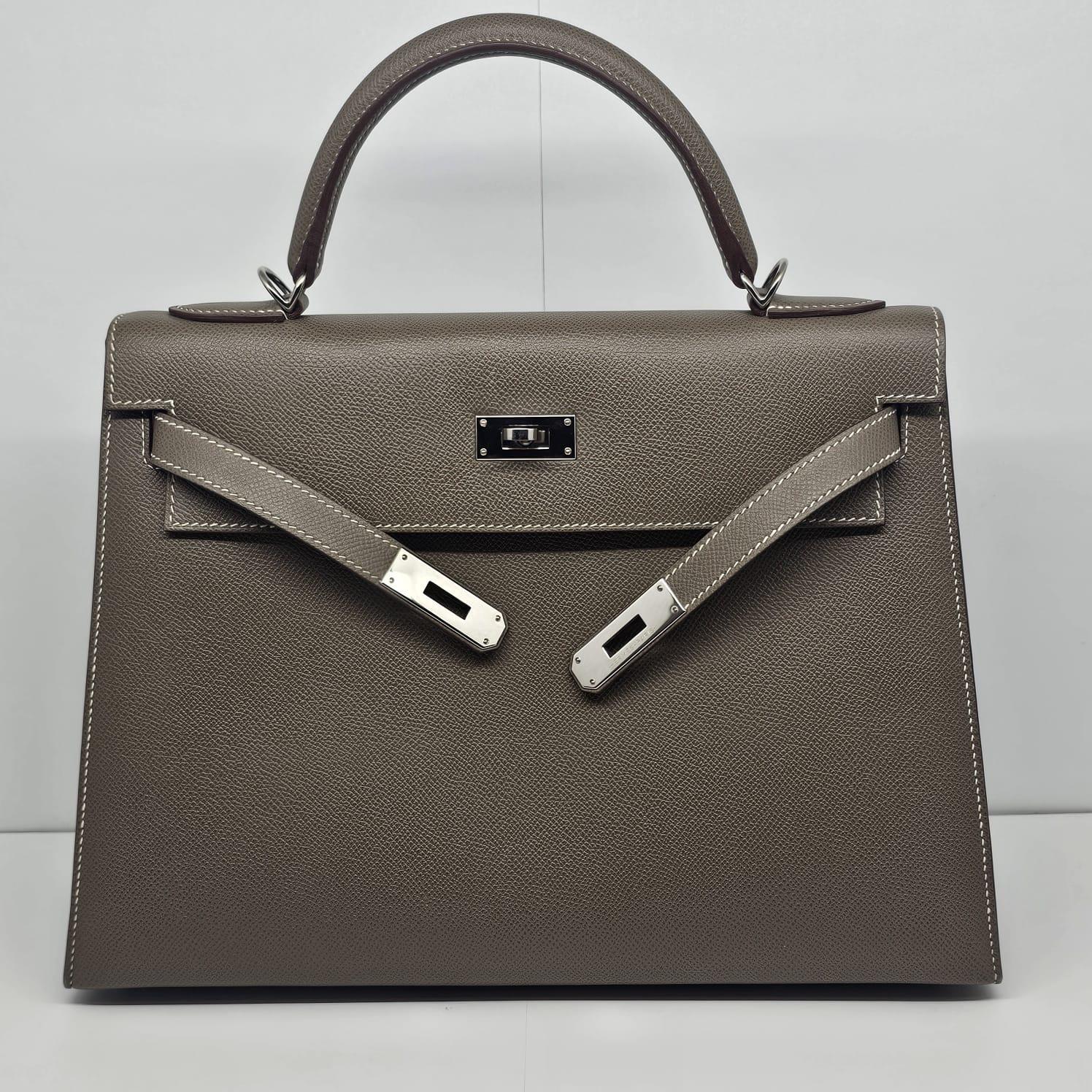 2017 Hermes Etoupe Epsom Leather Palladium Hardware Kelly 32 Bag 9