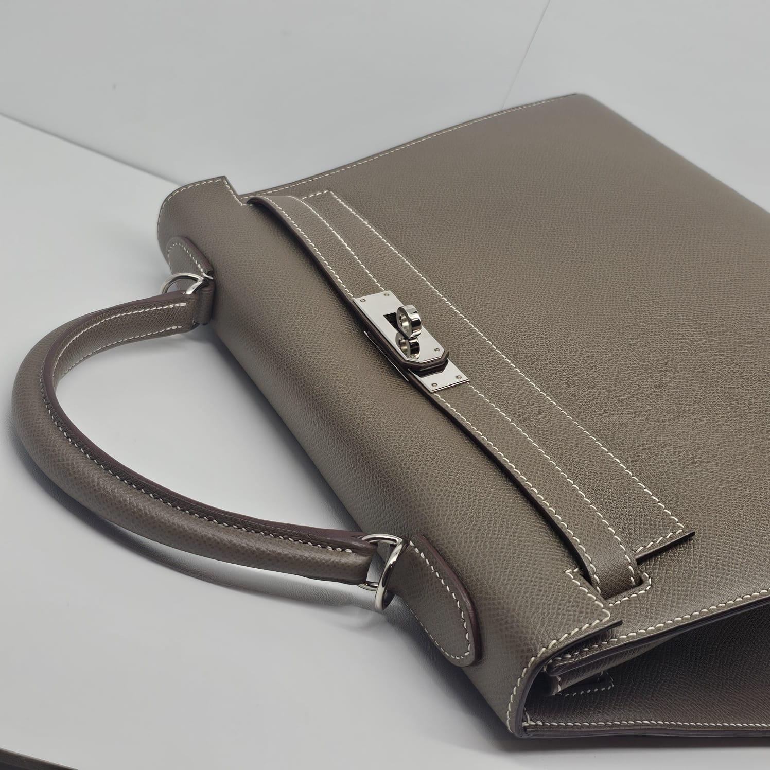 2017 Hermes Etoupe Epsom Leather Palladium Hardware Kelly 32 Bag 10