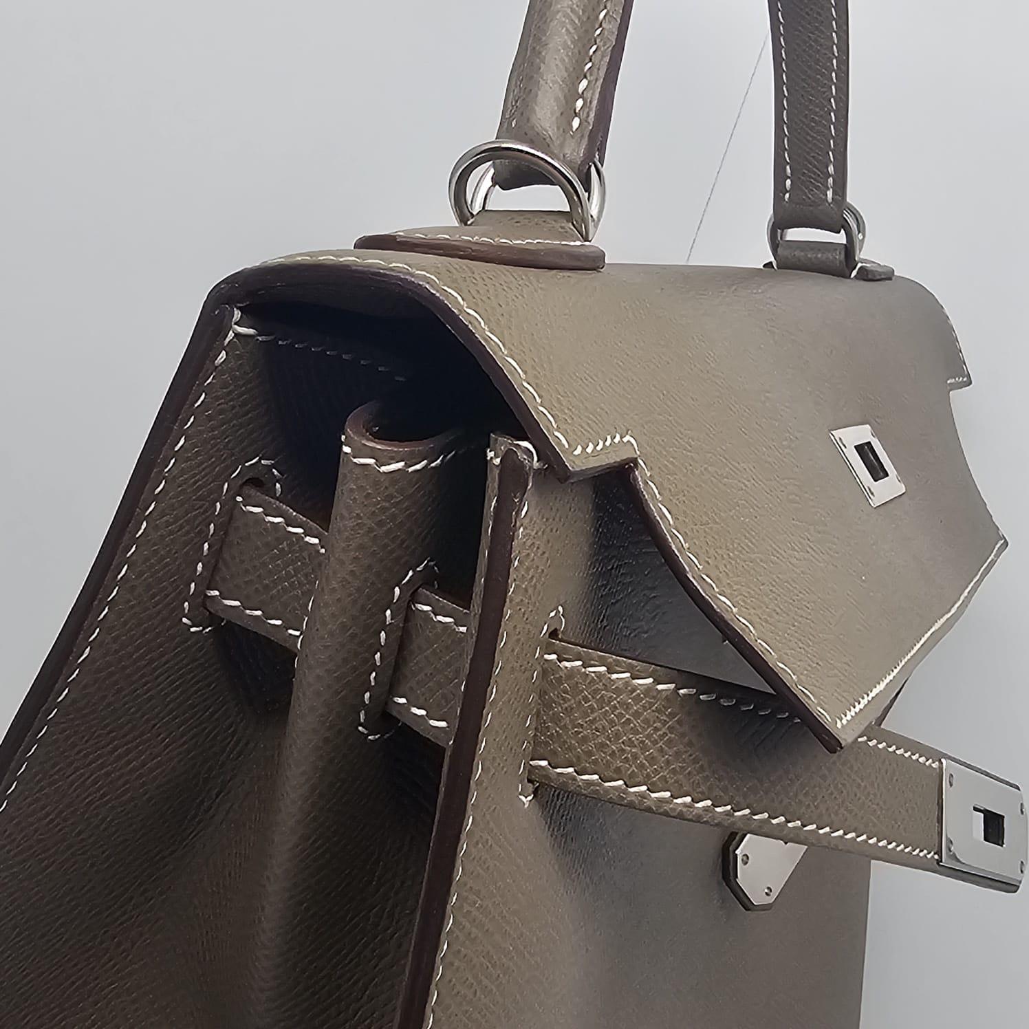 2017 Hermes Etoupe Epsom Leather Palladium Hardware Kelly 32 Bag 11
