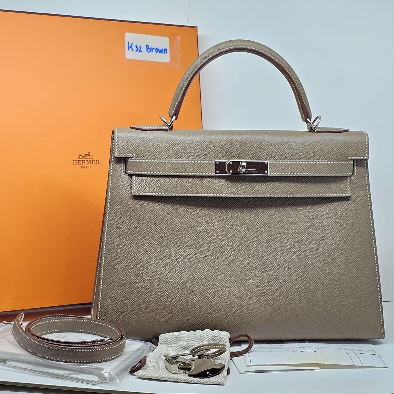 2017 Hermes Etoupe Epsom Leather Palladium Hardware Kelly 32 Bag 12