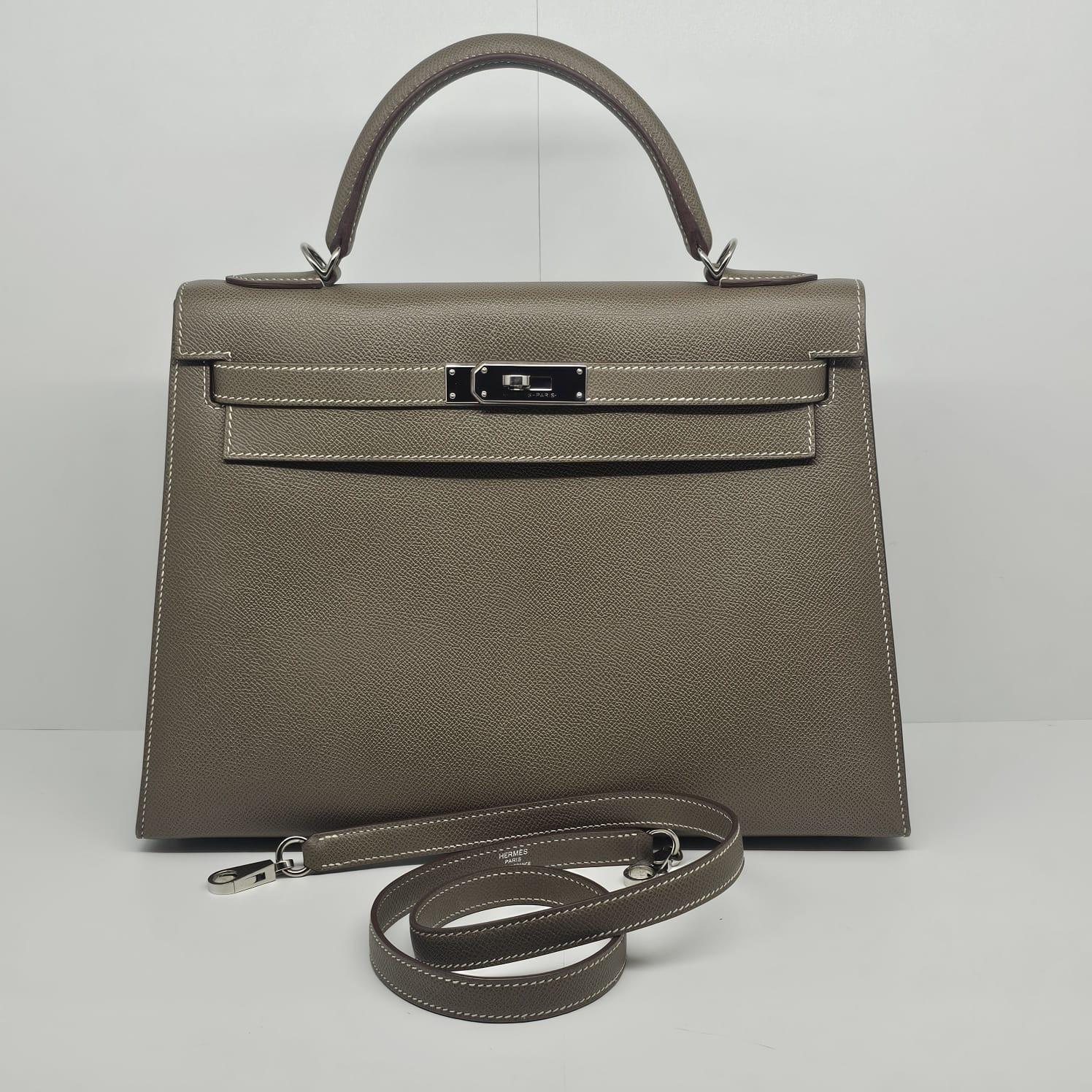 Gris 2017 Hermes Etoupe Epsom Leather Palladium Hardware Kelly 32 Bag