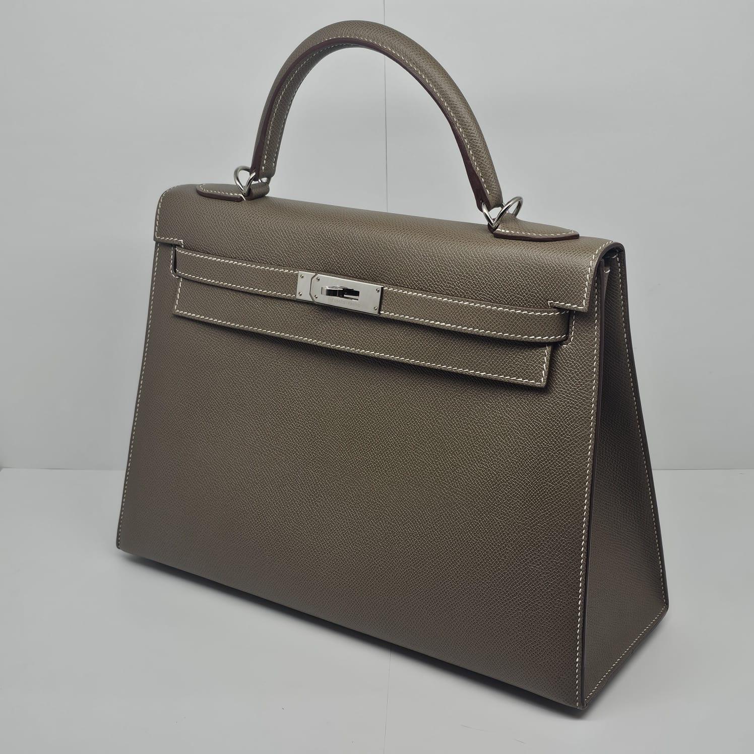 2017 Hermes Etoupe Epsom Leather Palladium Hardware Kelly 32 Bag 4