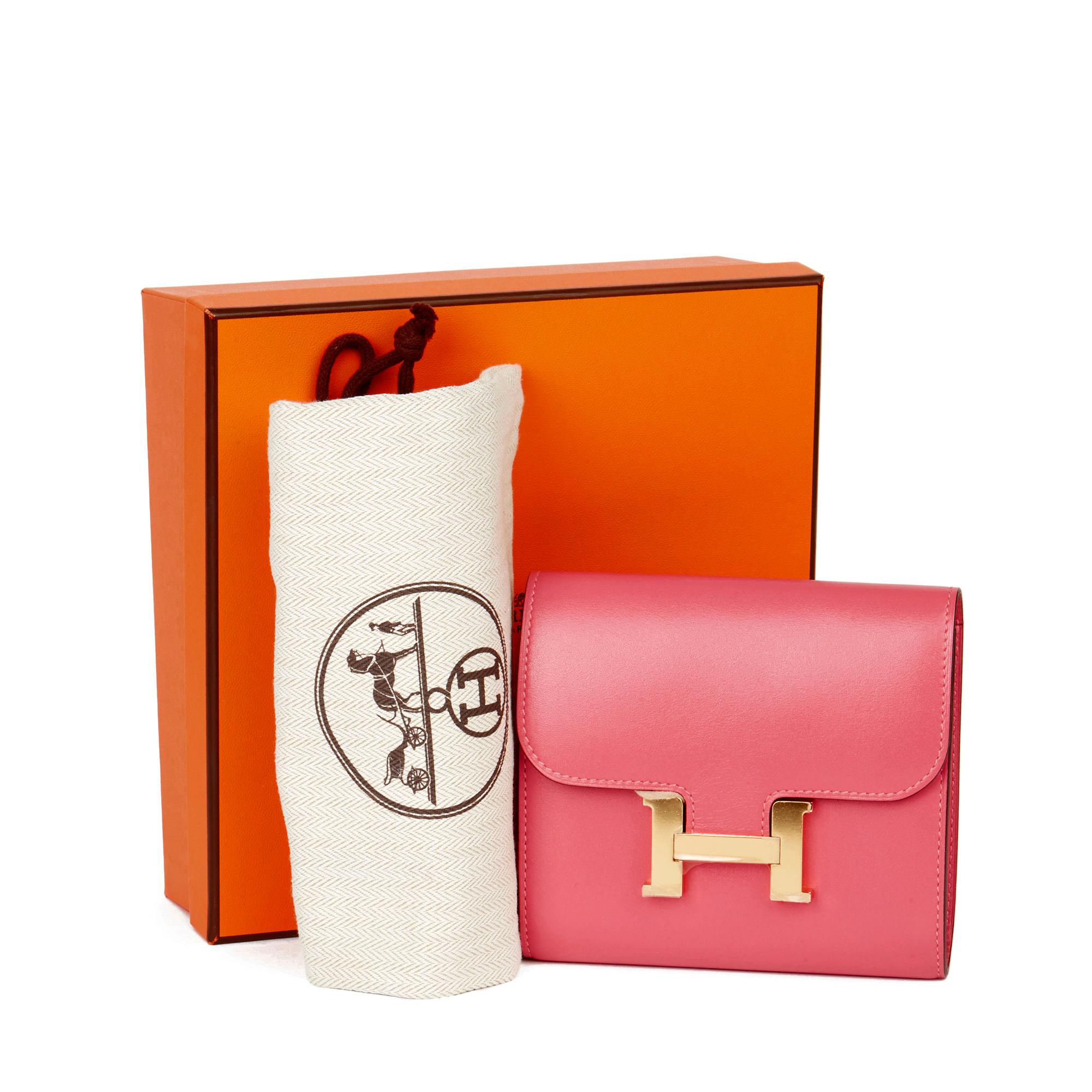 2017 Hermès Rose Lipstick Tadelakt Leather Constance Compact Wallet 5