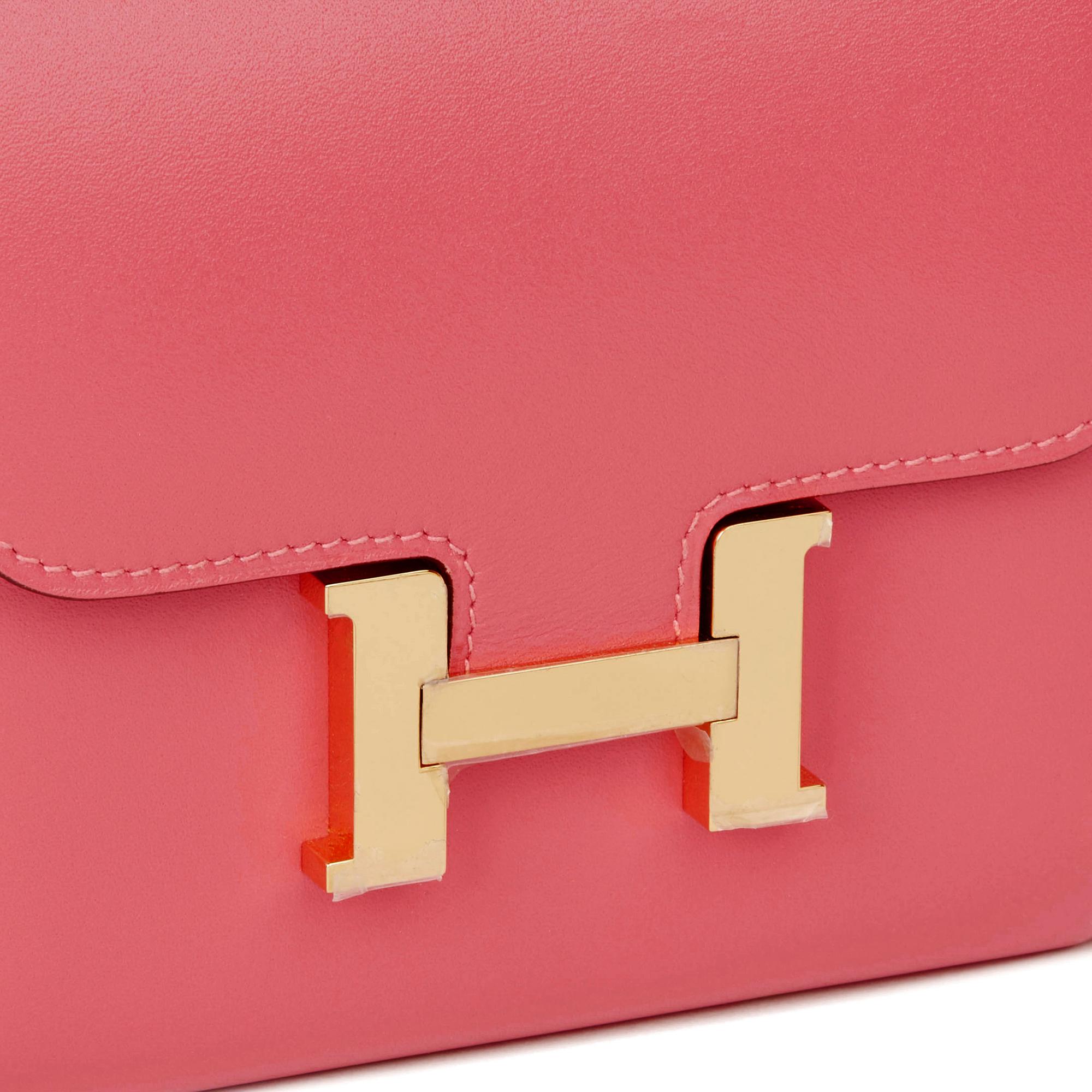 2017 Hermès Rose Lipstick Tadelakt Leather Constance Compact Wallet 1