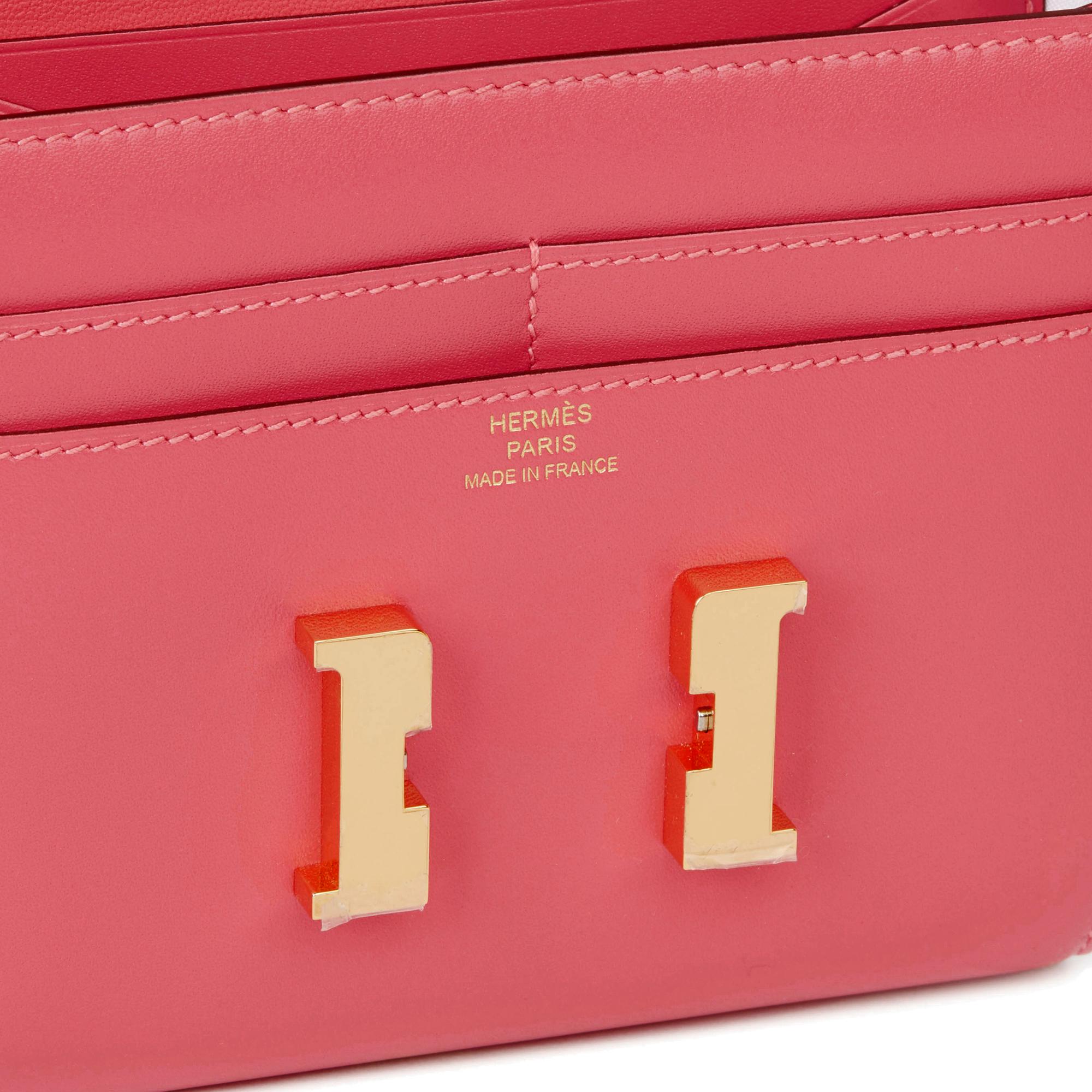 2017 Hermès Rose Lipstick Tadelakt Leather Constance Compact Wallet 2