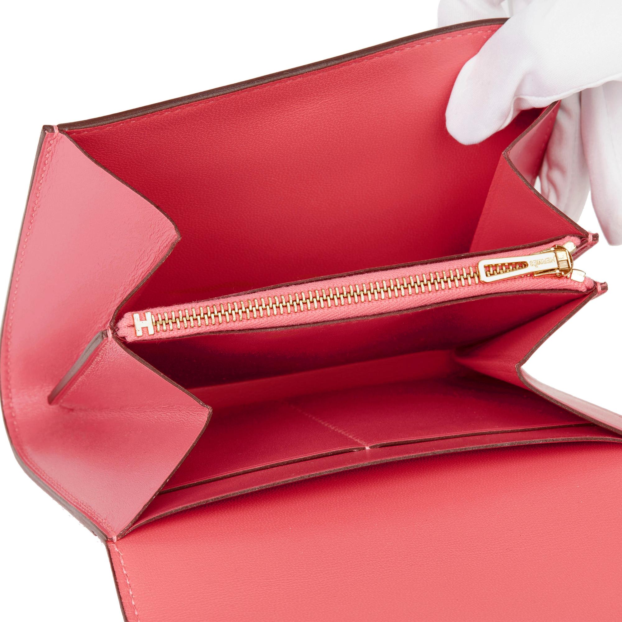 2017 Hermès Rose Lipstick Tadelakt Leather Constance Compact Wallet 4