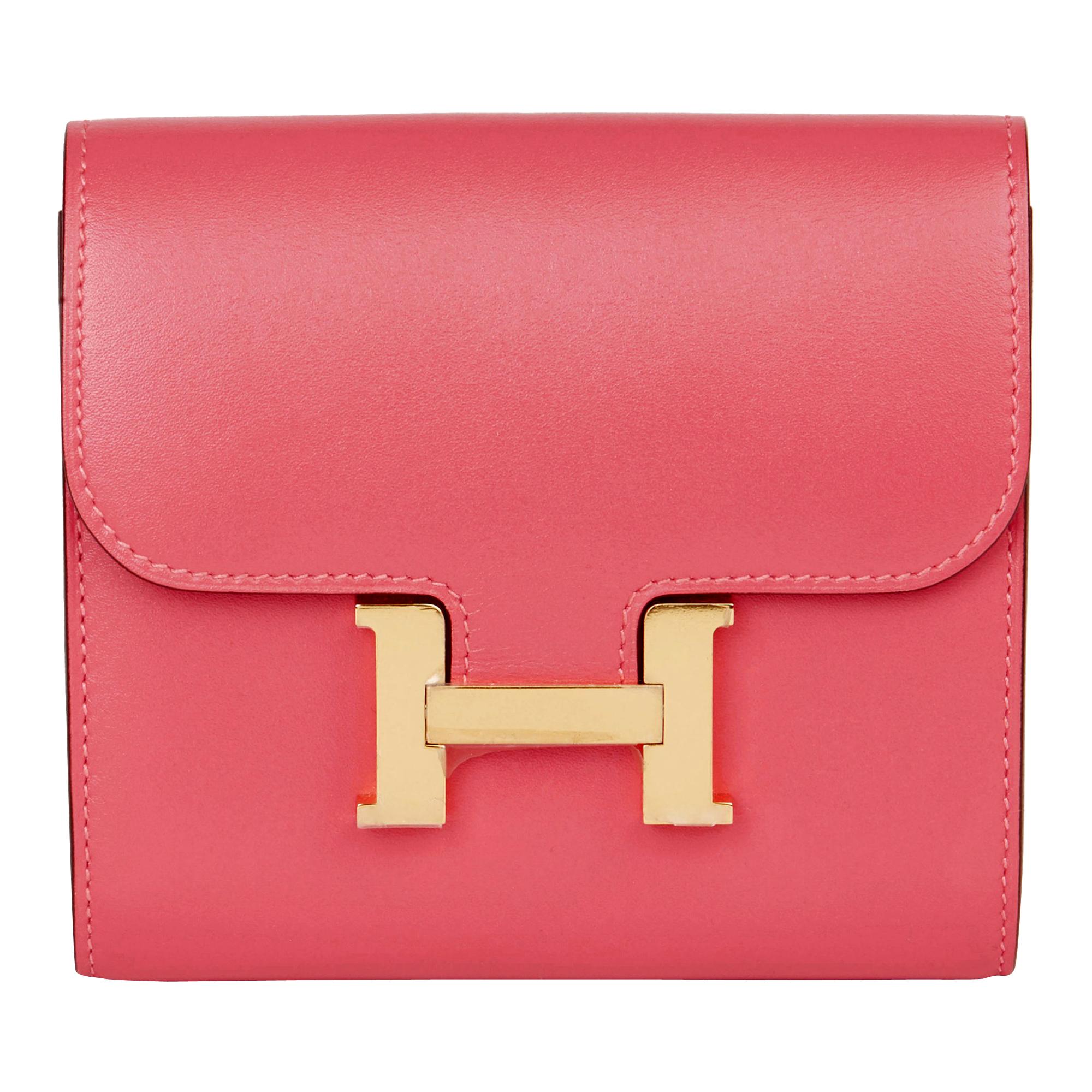 2017 Hermès Rose Lipstick Tadelakt Leather Constance Compact Wallet
