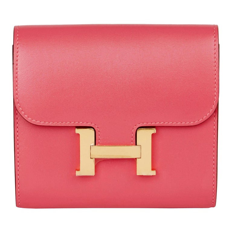 2017 Hermès Rose Lipstick Tadelakt Leather Constance Compact Wallet at ...