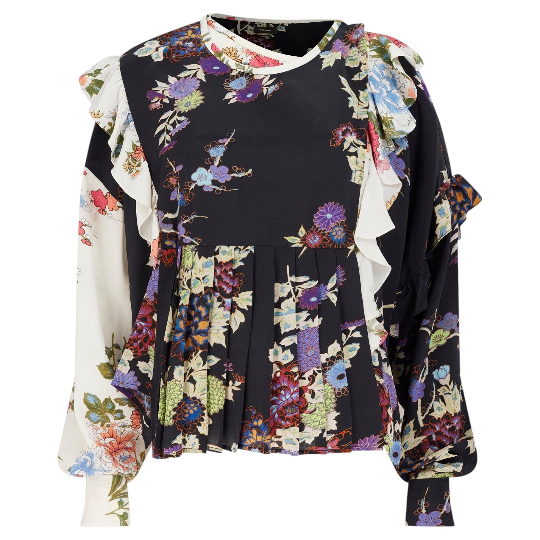 2017 Isabel Marant Mainline Documented Top in seta nera, bianca e floreale in vendita