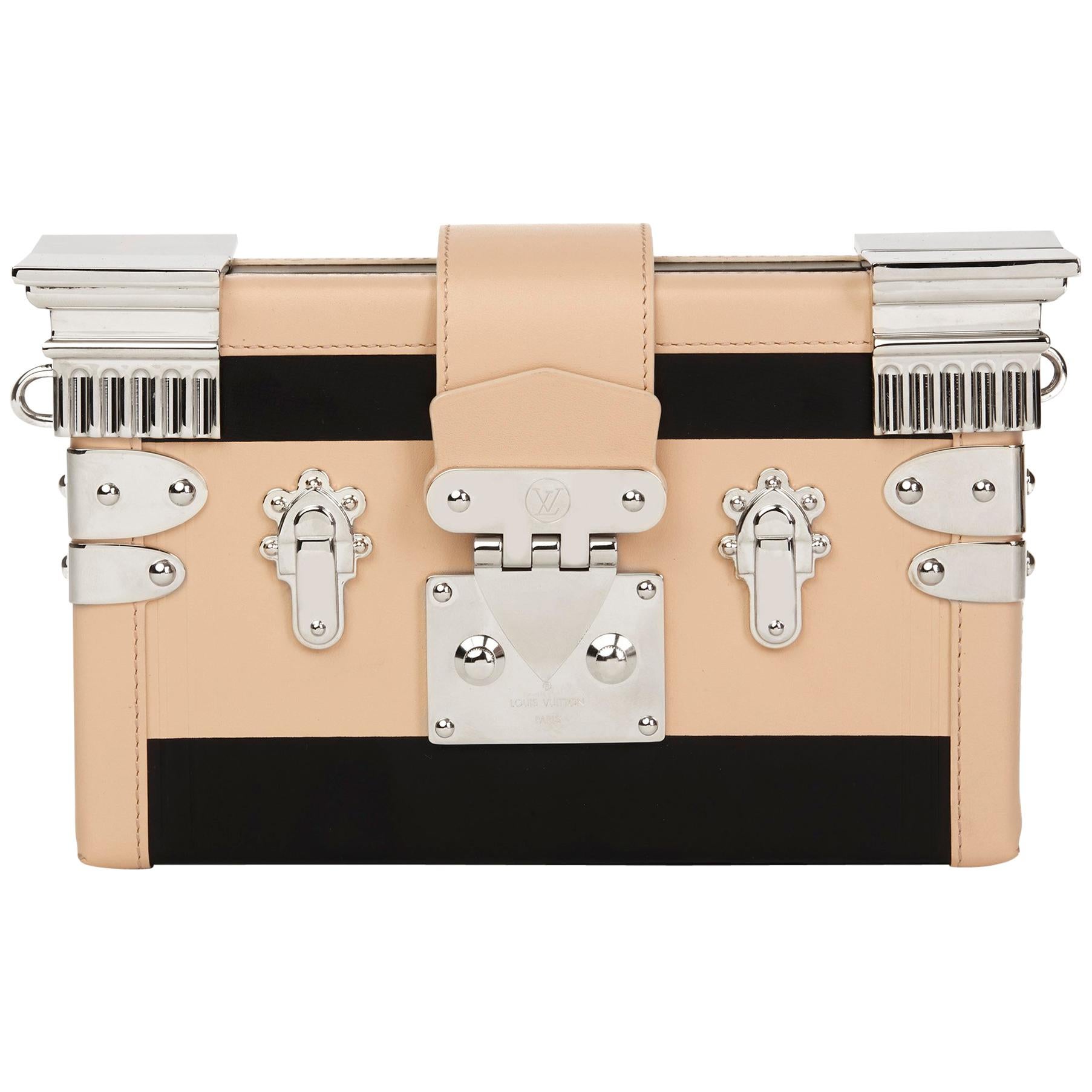 2017 Louis Vuitton Beige 
Black Smooth Calfskin Leather Temple Petite Malle