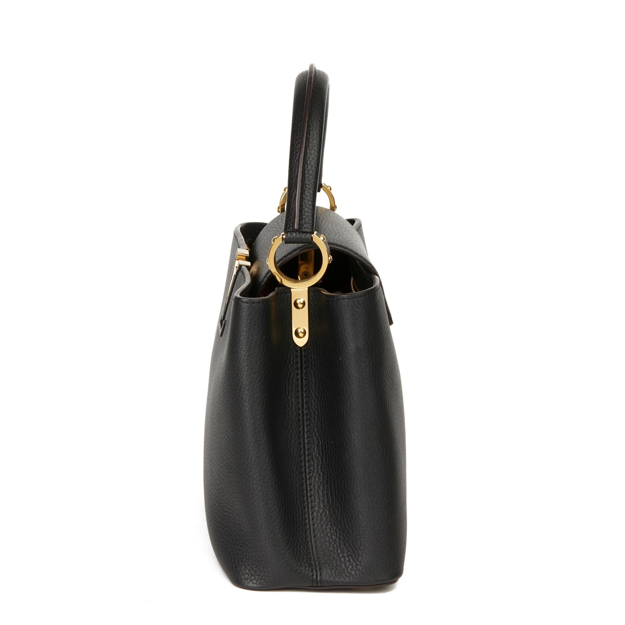 Women's 2017 Louis Vuitton Black Taurillon Calfskin Leather Capucine PM
