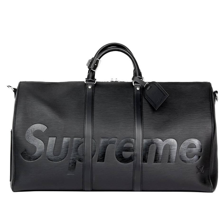 Supreme Red and White Epi Keepall 55 Bandoulière Silver Hardware, 2017