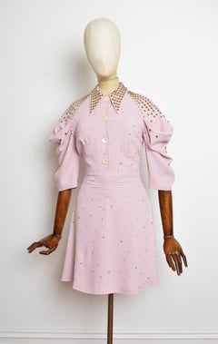 2017 MIU MIU Rhinestone Dagger Collar Seventies Dusty Pink Disco Mini Dress
