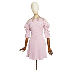 2017 MIU MIU Rhinestone Dagger Collar Seventies Dusty Pink Disco Mini Dress