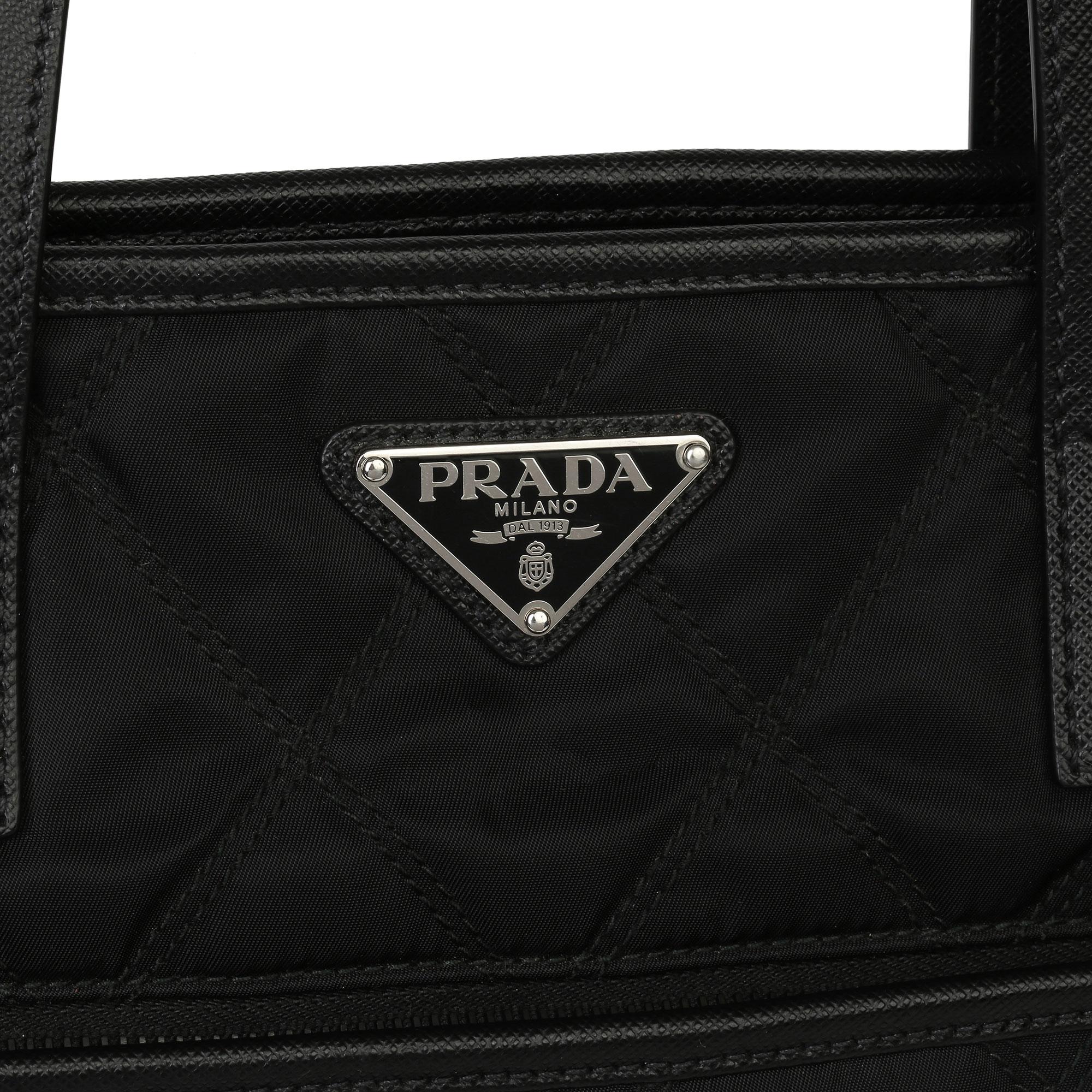 2017 Prada Black Quilted Nylon & Saffiano Leather Shoulder Tote 9