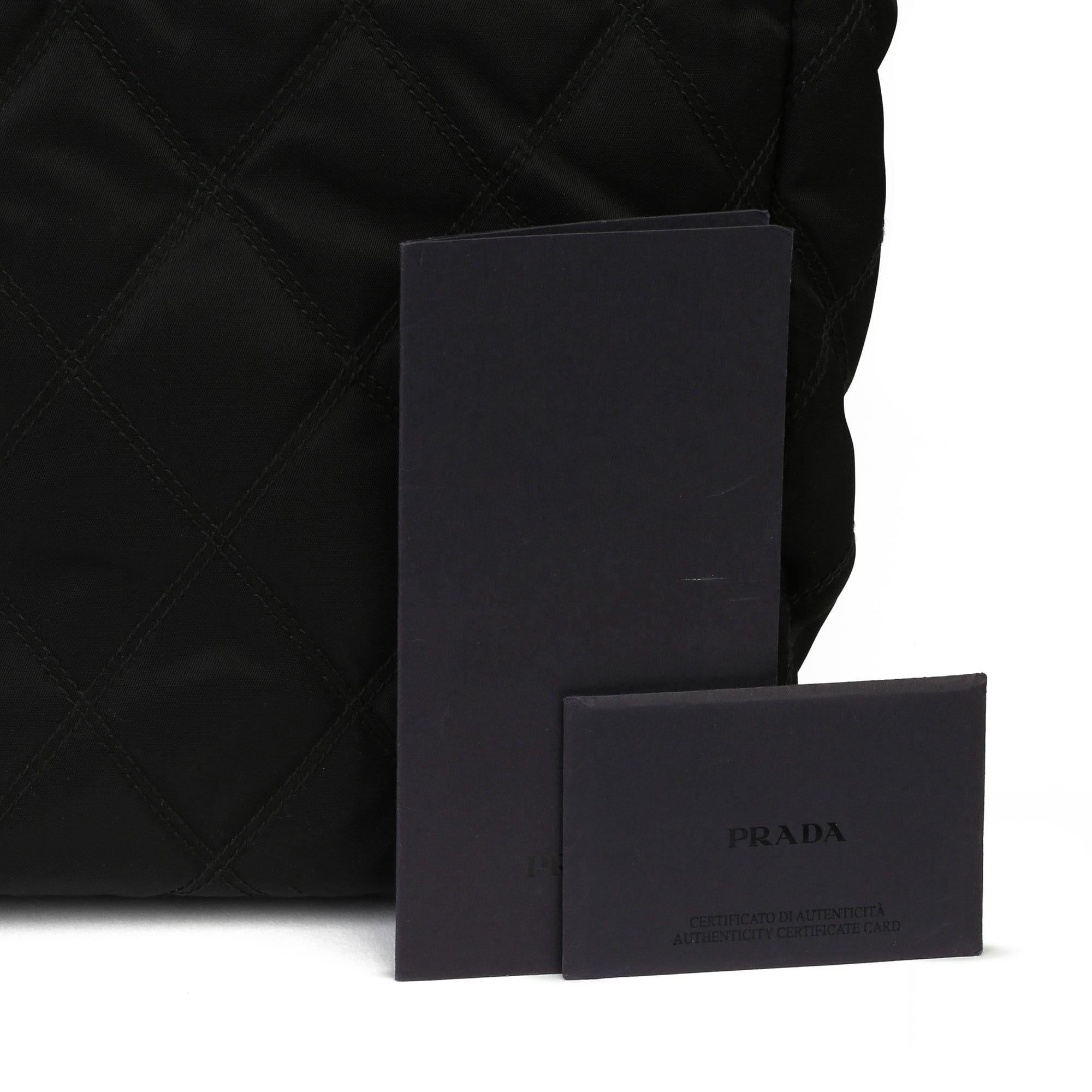 2017 Prada Black Quilted Nylon & Saffiano Leather Shoulder Tote 3
