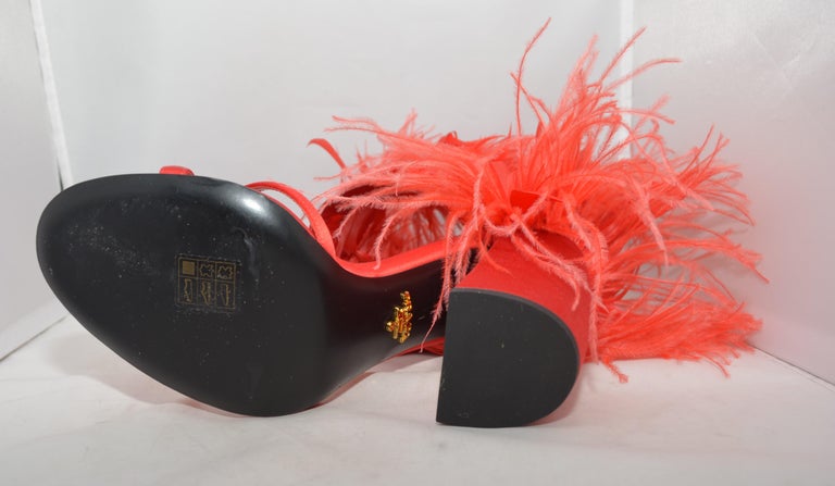 2017 Prada Feather Block Heels with Button Accent at 1stDibs