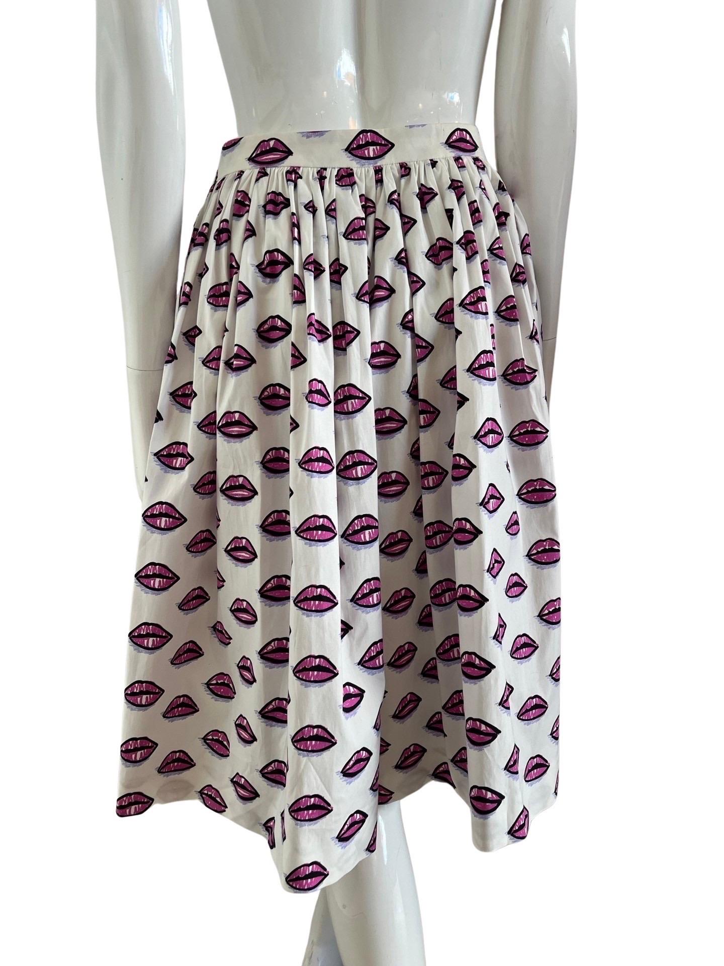 2017 Prada Iconic Lip Print Full Skirt For Sale 1