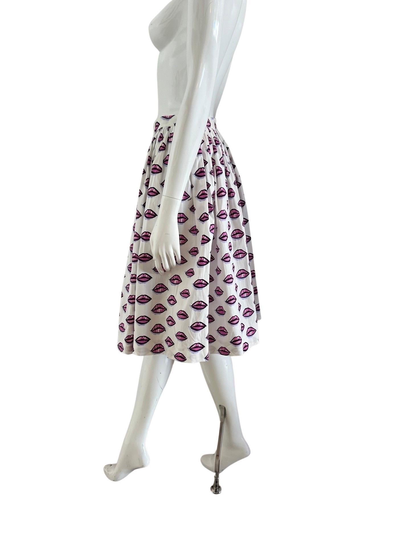 2017 Prada Iconic Lip Print Full Skirt For Sale 3