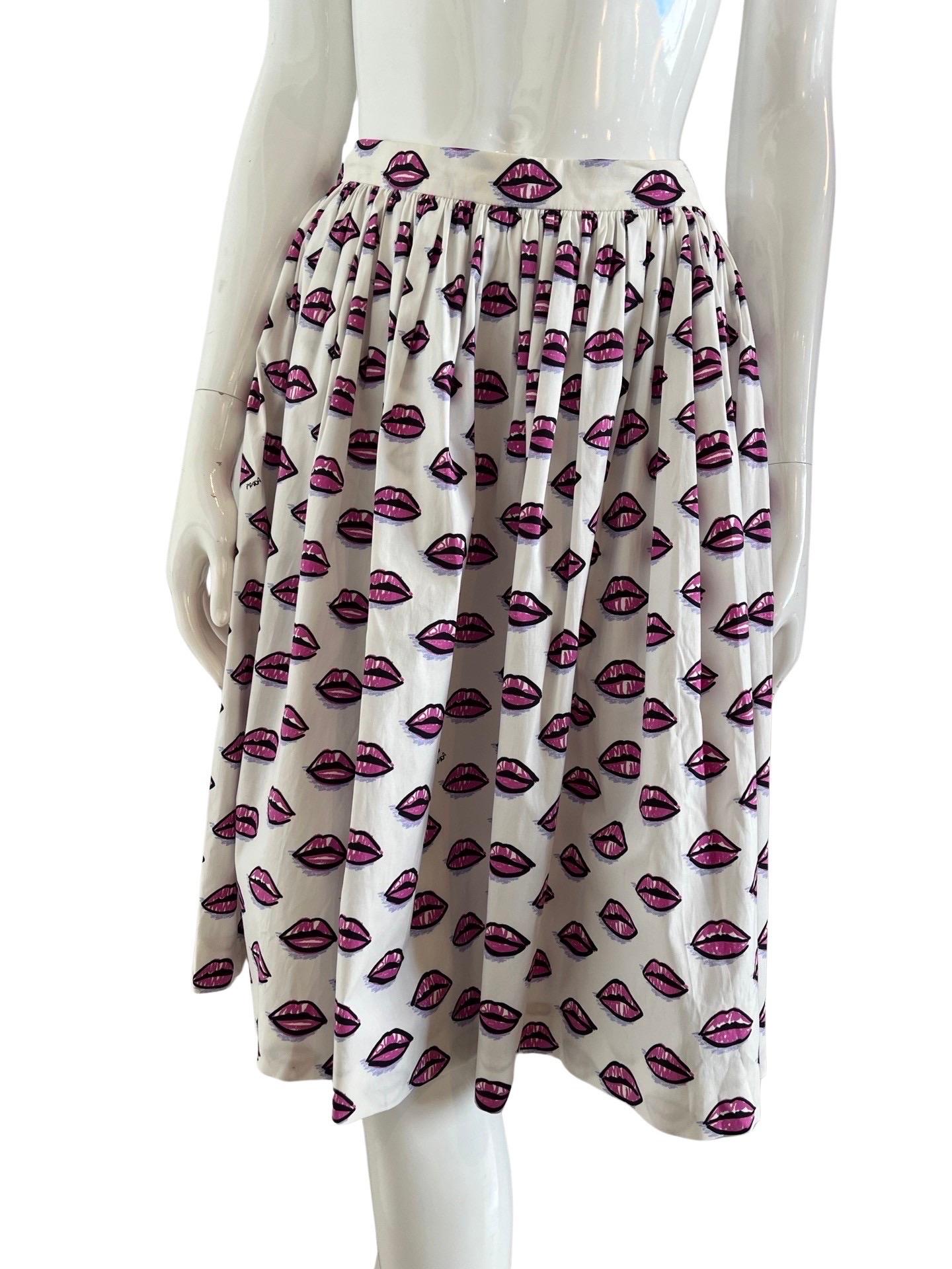 2017 Prada Iconic Lip Print Full Skirt For Sale 4