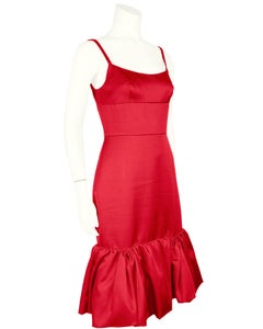2017 Prada Red Ruffle Hem Cocktail Dress