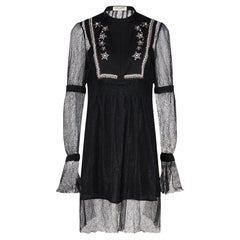 2017 Saint Laurent Embellished Yolk Black Lace Dress 2017 Saint Laurent Embellished Yolk Black Lace Dress