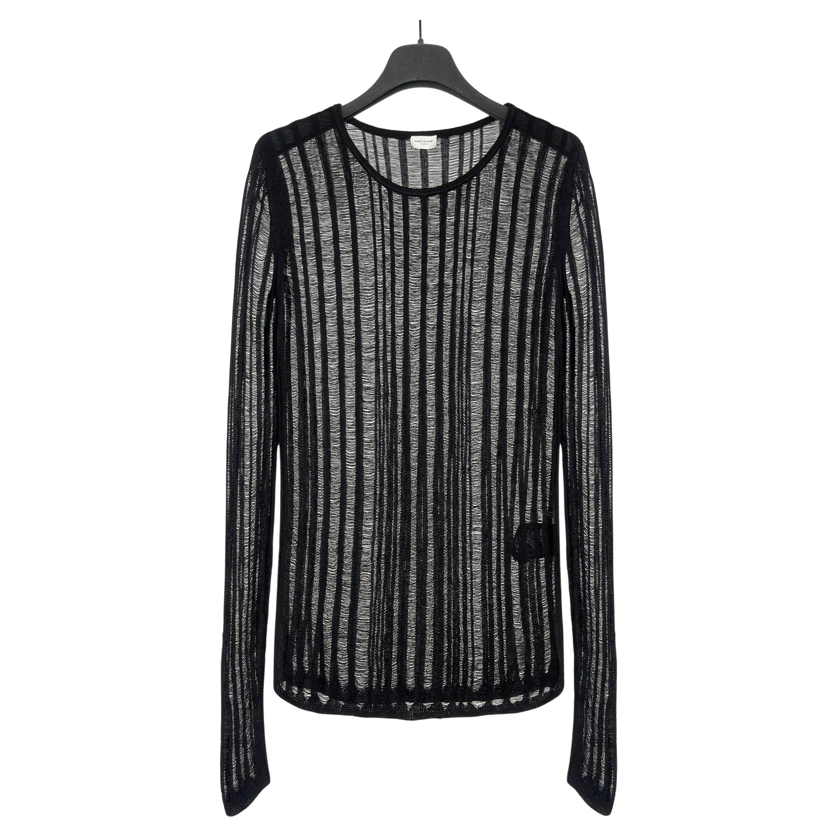 2017 Saint Laurent Paris distressed semi sheer knit sweater For Sale