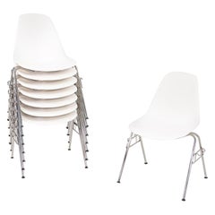 2017 Set of Eight Herman Miller Eames DSS Plastic Side Dining Chairs in White
