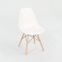 2017 Set of Four Eames Plastic DSW Dining Shell Chairs in White with Oak Bases
