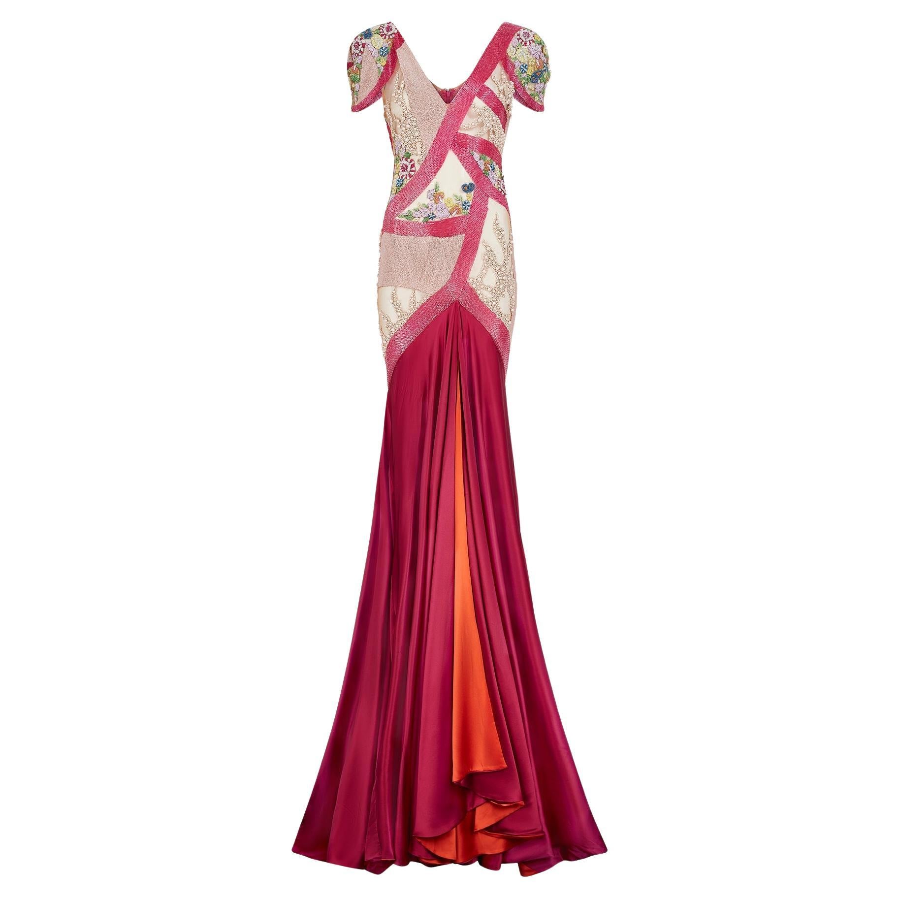2017 Siah Howard Couture Runway Pink Maxi Dress with Silk Column Skirt For Sale