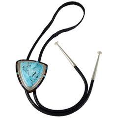 2017 Verma Nequetewa 'Sonwai' Morenci Turquoise, Coral and Silver Bolo Tie