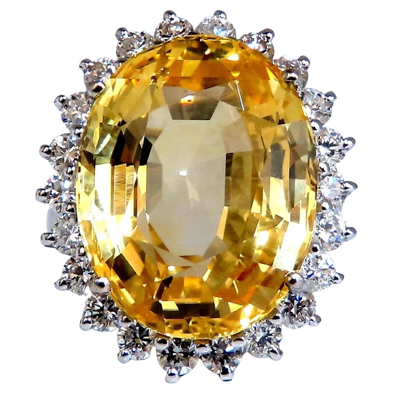 20.17ct GIA Certified Natural No Heat Yellow Sapphire Diamonds Ring 18kt For Sale