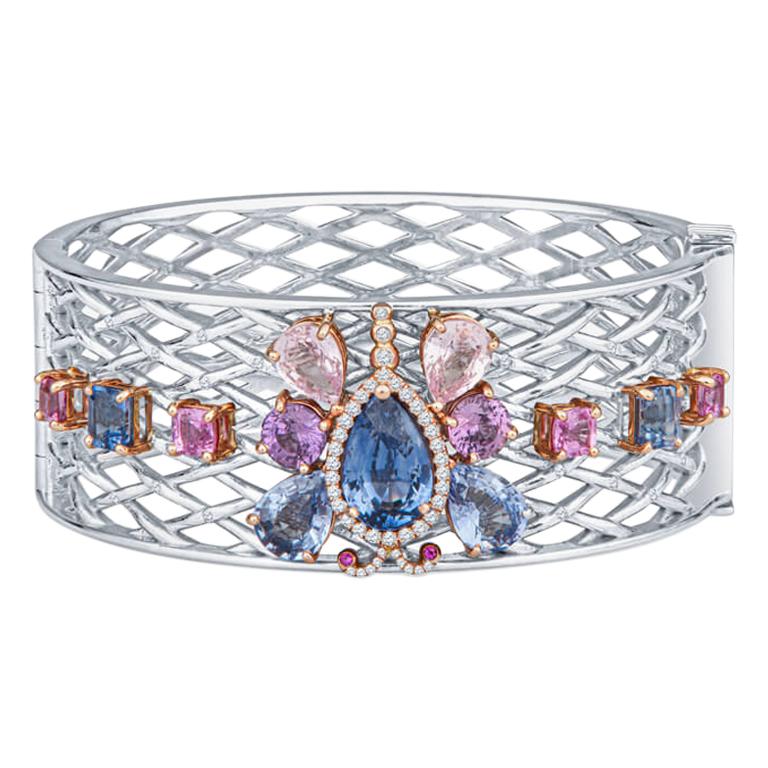 20.17ctw GIA Certified Natural Blue & Pink Sapphires w/ .41ctw Diamonds Bangle