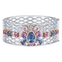 20.17ctw GIA Certified Natural Blue & Pink Sapphires w/ .41ctw Diamonds Bangle